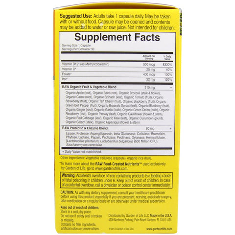Garden Of Life - Vitamin Code, RAW Iron, 30 Vegan CAPSULES