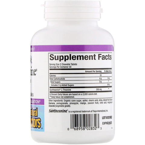 Natural Factors - Stress-Relax, Suntheanine, L-Theanine, 100 mg, 60 Chewable Tablets