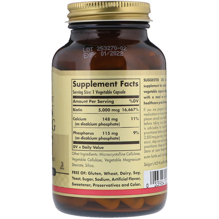 Solgar - Biotin 5000 Mcg Vegetable Capsules  - 100 Capsules