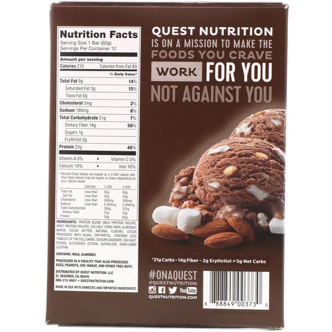Quest Nutrition - Protein Bar, Rocky Road, 12 Bars, 2.12 oz (60 g) Each