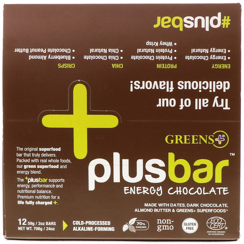 Green Plus - PLUSBAR Chocolate Energy Bar 59g Box - 12 Bars