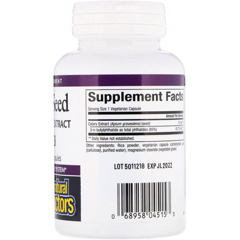 Natural Factors, Celery Seed, Standardized Extract, 120 Vegetarian Capsules
