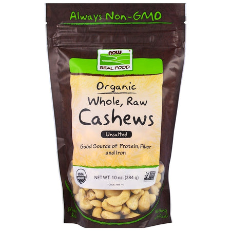 Now Foods - Real Food, Organic, Whole, Raw Cashews, Unsalted, 10 oz (284 g)