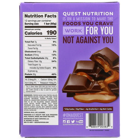 Quest Nutrition - Protein Bar, Caramel Chocolate Chunk, 12 Bars, 2.12 oz (60 g) Each