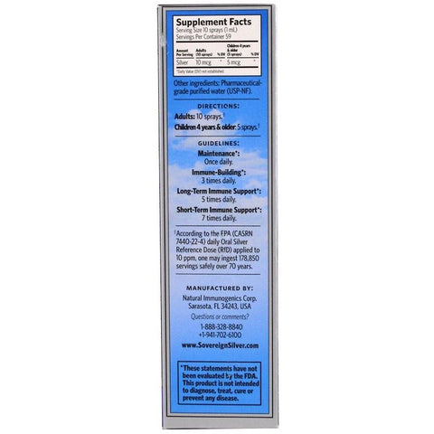 Sovereign Silver - Bio-Active Silver Hydrosol, Immune Support, Vertical Spray, 10 ppm, 2 fl oz (59 ml)