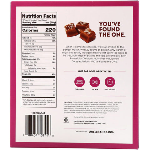 One Brands, One Bar, Salted Caramel, 12 Bars, 2.12 oz (60 g) Each