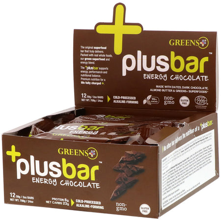 Green Plus - PLUSBAR Chocolate Energy Bar 59g Box - 12 Bars