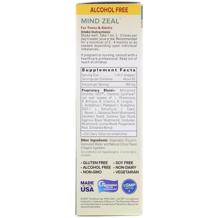 Bioray - Mind Zeal  Focus & Mental Energy, Alcohol Free, 2 fl oz (60 ml)