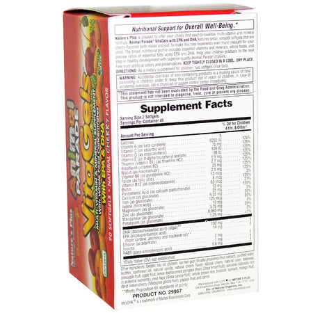 Natures Plus -  Source of Life, Animal Parade, VitaGels, Multi-Vitamin & Mineral Supplement, Natural Cherry Flavor, 180 Softgels