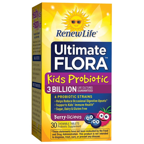 ReNew Life - Ultimate Flora, Kids Probiotic, Berry-licious, 3 Billion Live Cultures, 30 Chewable Tablets