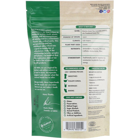 MRM - Super Foods - Raw Matcha Green Tea Powder - 6 Oz