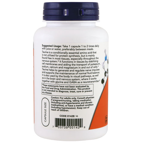 Now Foods - Taurine, Double Strength, 1,000 mg, 100 Veg Capsules