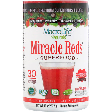 Macrolife Naturals - Miracle Reds, Superfood, Goji-Pomegranate-Acai-Mangosteen, 10 oz (283.5 g)