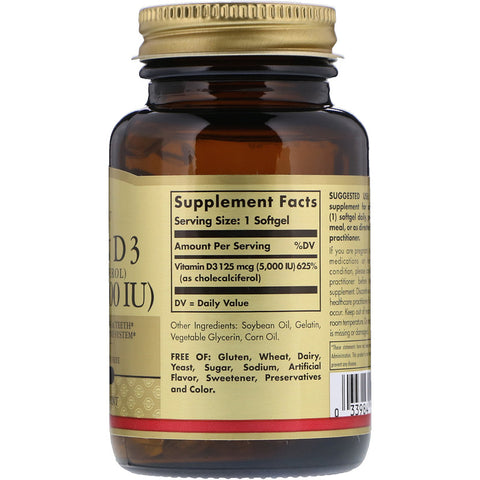 Solgar - Vitamin D3 (Cholecalciferol) 5000 IU Softgels - 100 Softgels