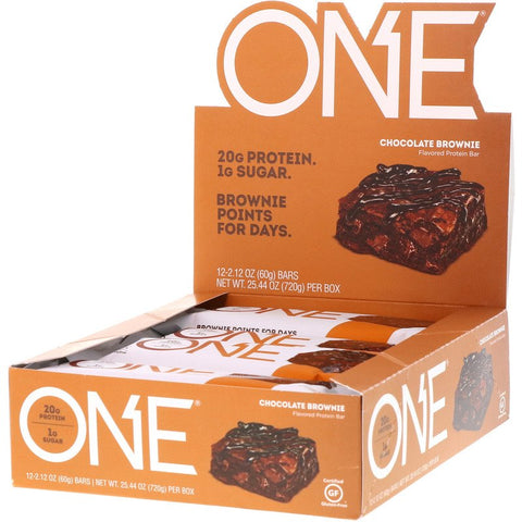 One Brands, One Bar, Chocolate Brownie, 12 Bars, 2.12 oz (60 g) Each
