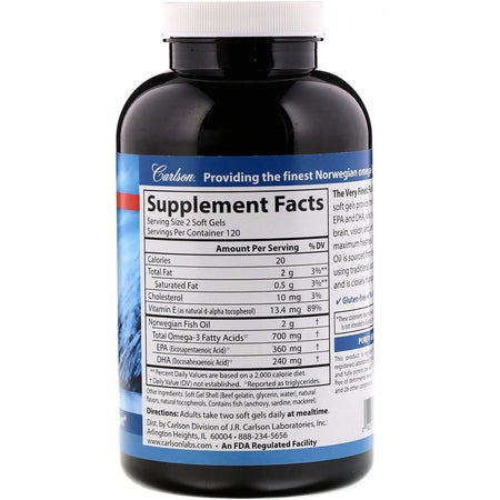 Carlson - The Very Finest Fish Oil, Lemon - 240 Softgels