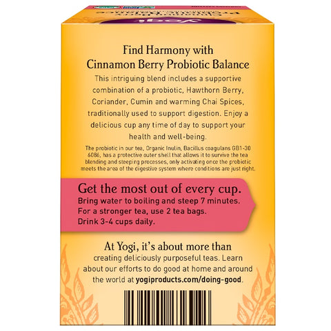 Yogi Tea - Cinnamon Berry Probiotic Balance, 16 Tea Bags, 1.02 oz (29 g)