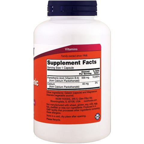 Now Foods - Pantothenic Acid, 500 mg, 250 Capsules