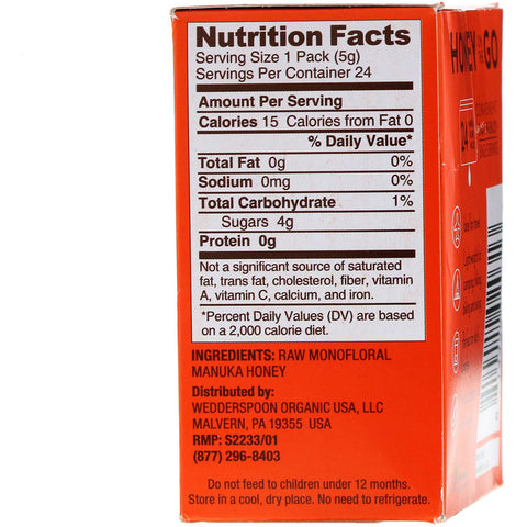 Wedderspoon, Raw Monofloral Manuka Honey, On the Go, KFactor 16, 24 Packs, 0.2 oz (5 g) Each