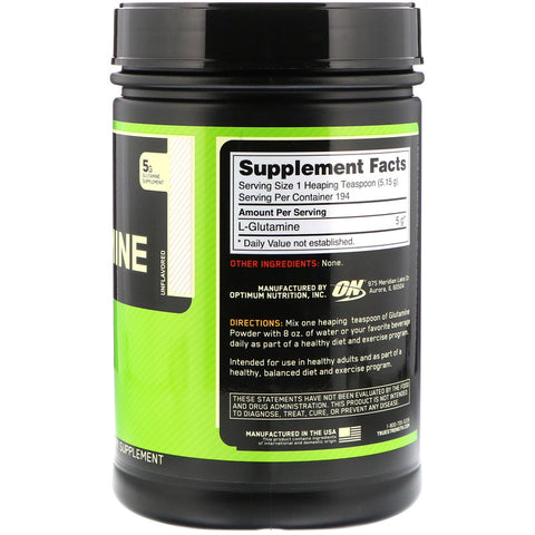 Optimum Nutrition - Glutamine Powder, Unflavored, 2.2 lbs (1 kg)