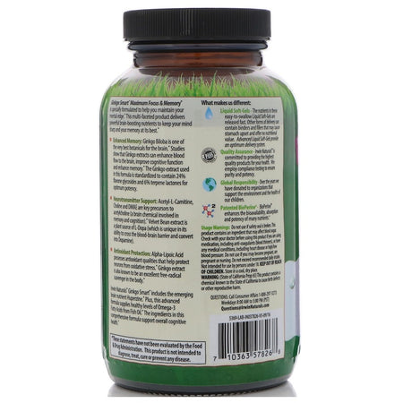 Irwin Naturals - Ginkgo Smart Maximum Focus & Memory-VALUE SIZE - 120 softgels