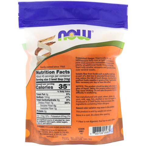 Now Foods - Whole Psyllium Husks, 16 oz, 1 LB (454 g)