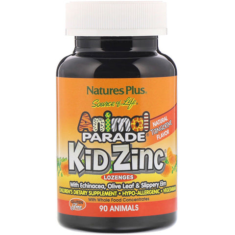Natures Plus -Source of Life, Animal Parade, Kid Zinc Lozenges, Natural Tangerine Flavor, 90 Animal-Shaped Lozenges