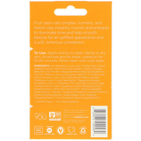 Andalou Naturals - Instant Luminous, Turmeric & Gold Clay Face Mask, .28 oz (8 g)