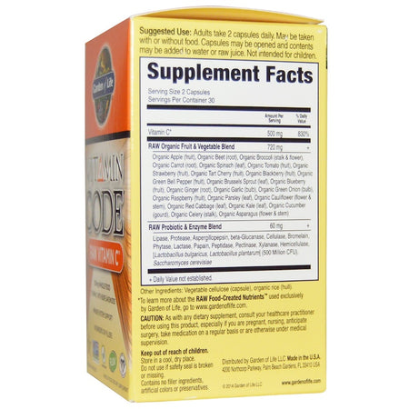 Garden Of Life - Vitamin Code, Raw Vitamin C, 60 Vegan Capsules