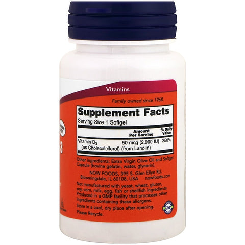 Now Foods - Vitamin D-3 High Potency, 2,000 IU, 240 Softgels