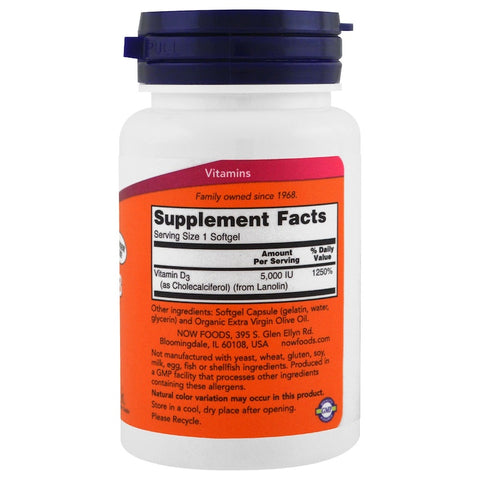 Now Foods - Vitamin D-3, High Potency, 5,000 IU, 240 Softgels