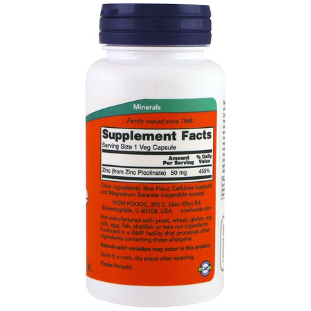Now Foods - Zinc Picolinate, 50 mg, 120 Veg Capsules