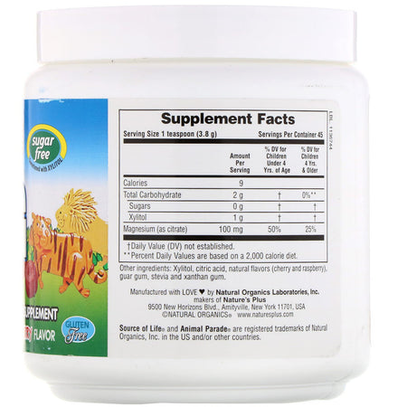 Natures Plus - Animal Parade, Mag Kidz, Children's Magnesium, Natural Cherry Flavor, 0.37 lb (171 g)