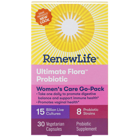 ReNew Life - Women's Care Go-Pack, Ultimate Flora Probiotic, 15 Billion Live Cultures, 30 Vegetarian Capsules