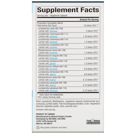 Natural Factors Ultimate Probiotic 12/12 Formula - 60 vegan capsules