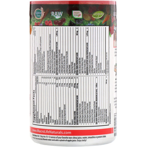 Macrolife Naturals -Miracle Reds, Superfood, Goji-Pomegranate-Acai-Mangosteen - 60 servings- 20 Oz/567g