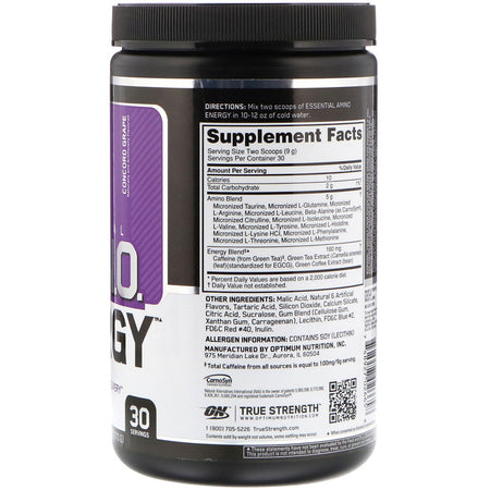 Optimum Nutrition - Essential Amin.O. Energy, Concord Grape, 9.5 oz (270 g)