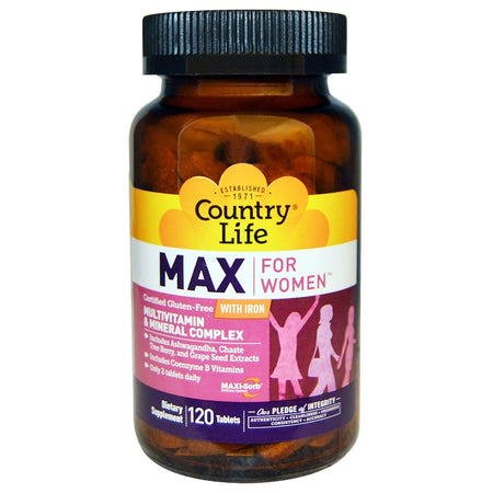 Country Life - Max, for Women, Multivitamin & Mineral Complex, With Iron, 120 Tablets