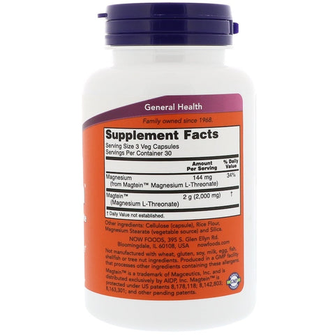 Now Foods - Magtein, Magnesium L-Threonate, 90 Veg Capsules