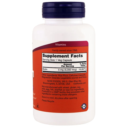 Now Foods - BIOTIN 5,000 mcg, 120 Veg Capsules