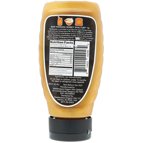 Wedderspoon - Raw Manuka Honey, KFactor 16, 12 oz (340 g)