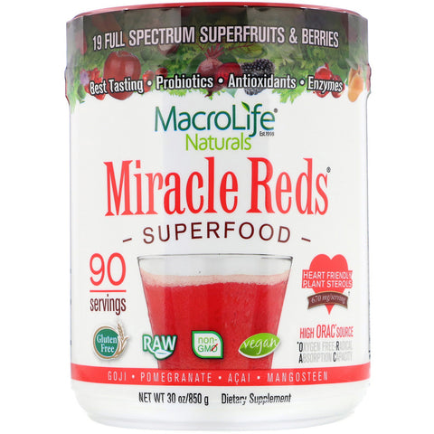 Macrolife Naturals - Miracle Reds, Superfood, Goji- Pomegranate- Acai- Mangosteen, 90 servings 1.9 lbs (850 g)
