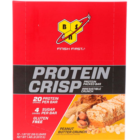 BSN - Protein Crisp, Peanut Butter Crunch Flavor, 12 Bars, 1.97 oz (56 g) Each