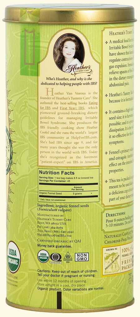 Heather's Tummy Care - Tea Organic Fennel Tea Bags - 45 Jumbo Teabag Cans