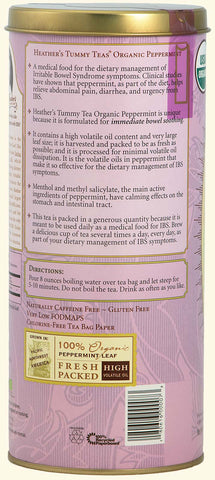 Heather's Tummy Care - Tea Organic Peppermint Tea Bags - 36 Jumbo Teabags Can