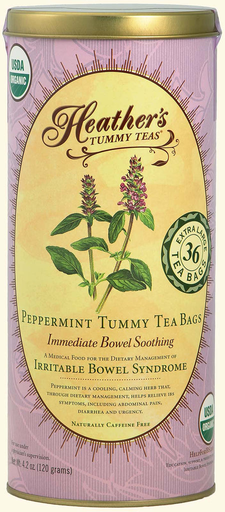 Heather's Tummy Care - Tea Organic Peppermint Tea Bags - 36 Jumbo Teabags Can