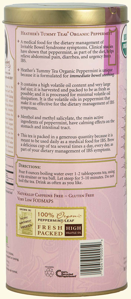 Heather's Tummy Care -  Tea Organic Loose Peppermint - 5 Oz Can