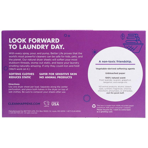 Better Life (Nicole) - Dryer Sheets Lavender And Grapefruit - 6/80 Ct
